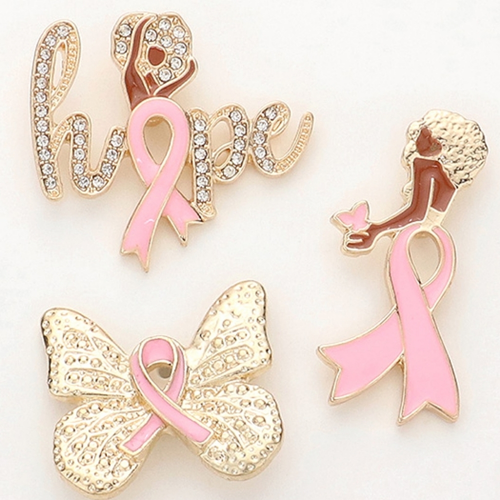 Pink Ribbon Brooch Rhinestone Bow Cancer Pin Butterfly Hope Mini Accessory Set 3 - Picture 3 of 3